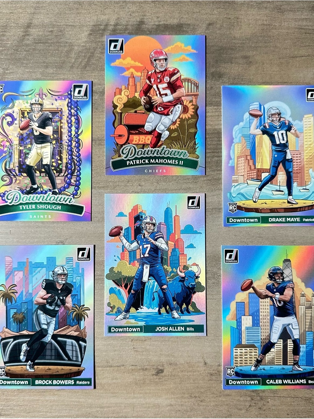 NFL Lot of (6) Downtown Novelty Cards. Mahomes, Allen, Bowers, Maye, Caleb, …